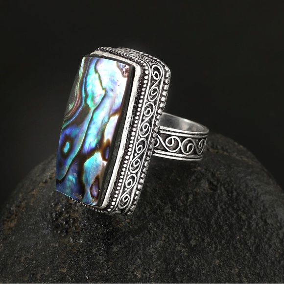 Abolone Shell 925 Silver Overlay Overlay Ring - Picture 1 of 2